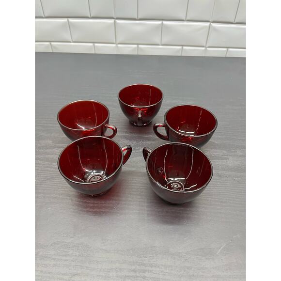 Vintage Anchor Hocking Royal Ruby Red Depression Glass Punch Cups Set of 5 - Picture 3 of 8
